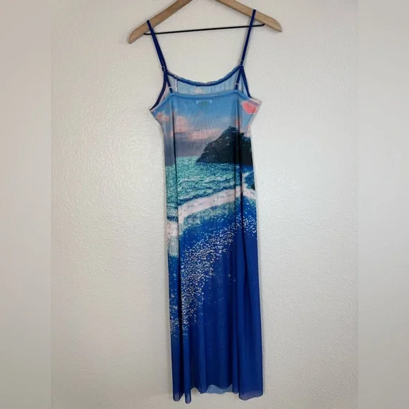 Celandine Printed Mesh Midi Dress Surfs Up Scene Print Small $88 Anthropologie - Picture 11 of 15